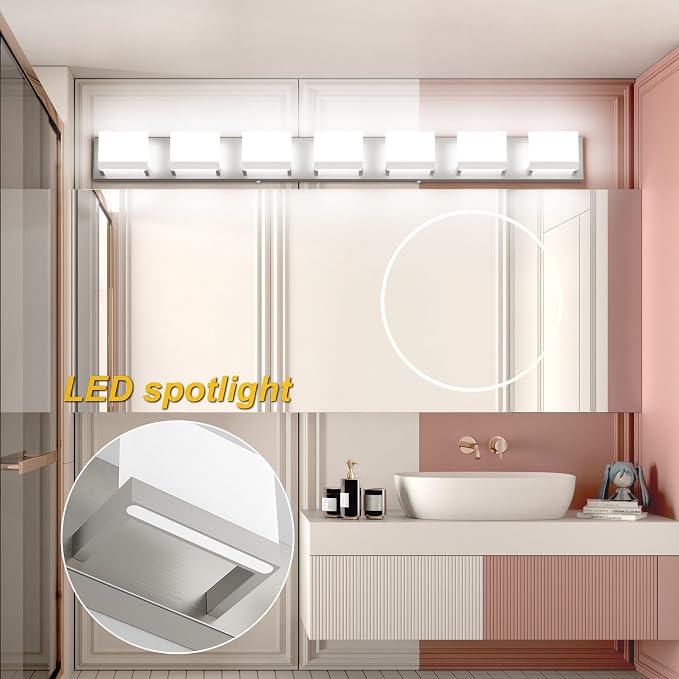 Tipace 7 Lights LED Modern Vanity Light Brushed Nickel Bathroom Lighting - Image 4
