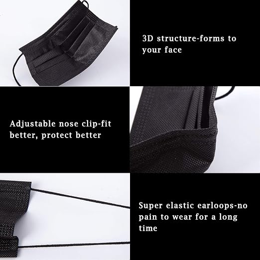 Borje 200 PCS Black Disposable Face Mask 3 Ply Protection Face Masks - Image 4