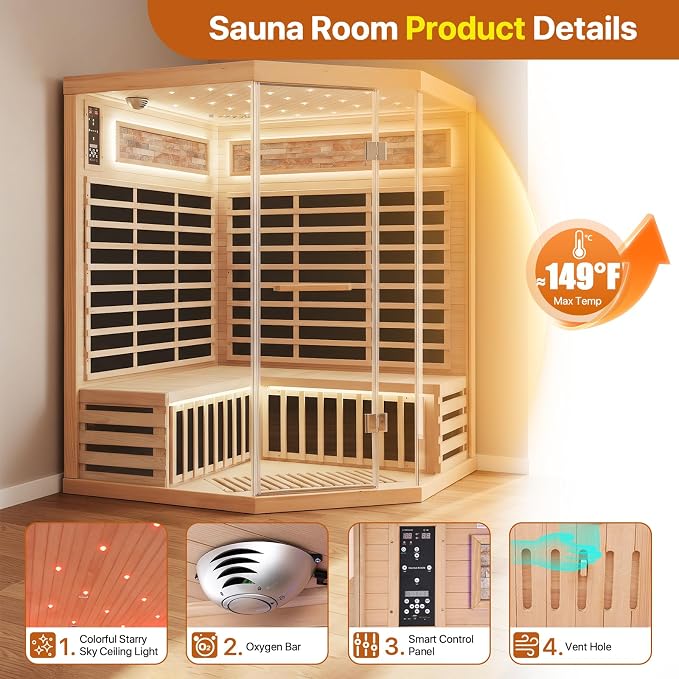 OUTEXER Sauna Corner Saunas for 4-5 Person 240V Home Indoor Canadian Hemlock - Image 5