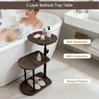 3 Layer Bathtub Tray Table, Bamboo Swivel Bathtub Side Table Height Adjustable - Image 6