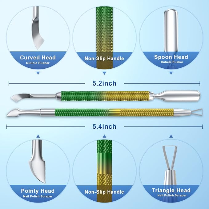 2PCS Metal Yellow-Green Gradient Cuticle Pusher and Cutter Remover Salon - Image 2