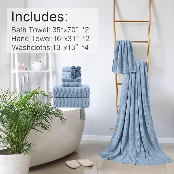8-Piece Blue Bath Towels Set, 2 Oversized Large Bath Towels Sheet, 2 Hand - Image 6