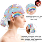 Scrub Caps Women Ponytail Cute Pink and White Leaves Caps Bouffant Working Hat - Image 3