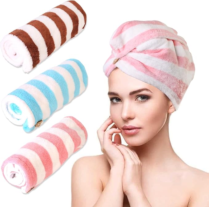 3 Pack Microfiber Hair Towel Wrap by YHPDYL