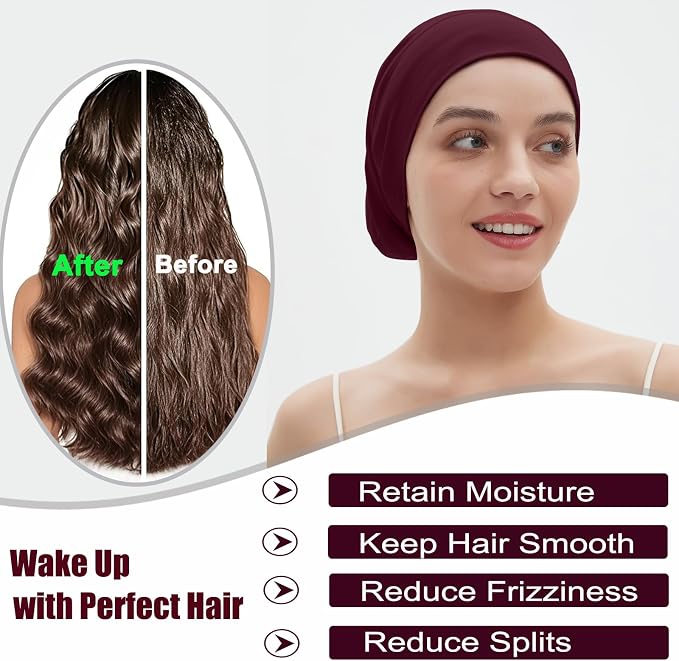 Sleep Cap Bonnet for Sleeping, Adjustable Cooling Ice Silk Lined Hair Bonnets - Image 4