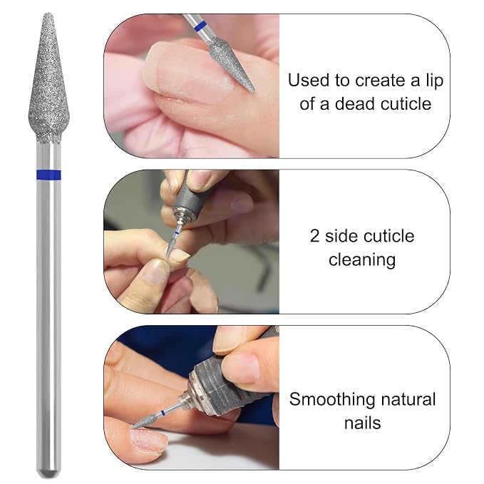 Diamond Safety Bits Small Tapered Electric Nail Drill File Cuticle Cleaner Tool - Image 4