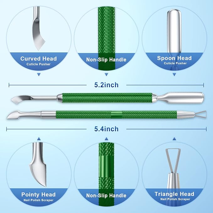 GA&EN 2PCS Metal Dark Green Cuticle Pusher and Cutter Remover Salon Quality - Image 2