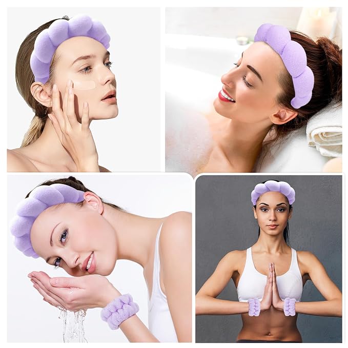 Zkptops Spa Headband for Washing Face Wristband Set Sponge Makeup Skincare - Image 4