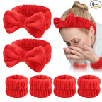 WHAVEL 6PCS Red Spa Headband and Wristbands Set, Valentine's Day Face Wash by Whavel