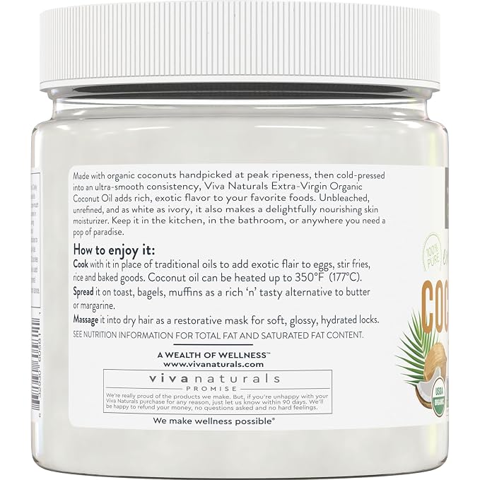 Viva Naturals Organic Coconut Oil, 16 fl oz – Unrefined, Cold-Pressed Extra - Image 8