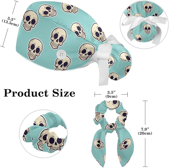 Scrub Caps Women Ponytail Cute Pink and White Leaves Caps Bouffant Working Hat - Image 2