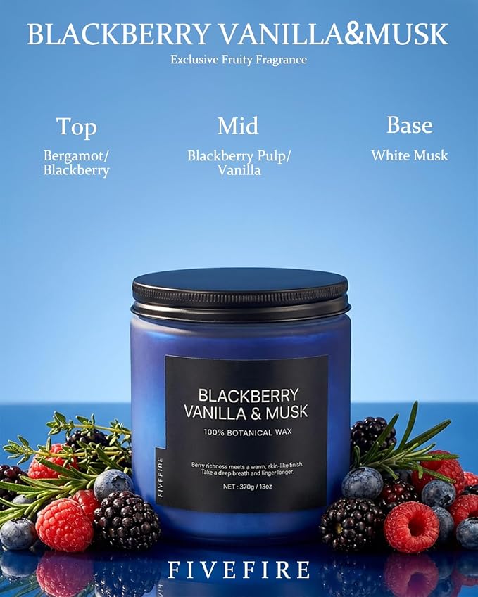 BlackBerry Vanilla Musk Home Scented Candles, 13oz Organic Soy Wax, 76-Hour - Image 2