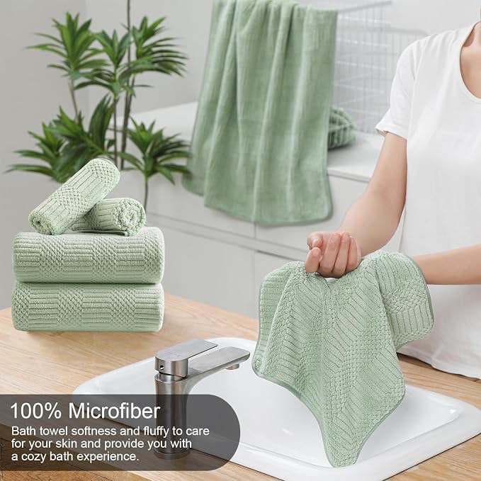 8 Piece Sage Green Bath Towels Set, 2 Oversized Large Bath Sheets, 2 Hand - Image 3