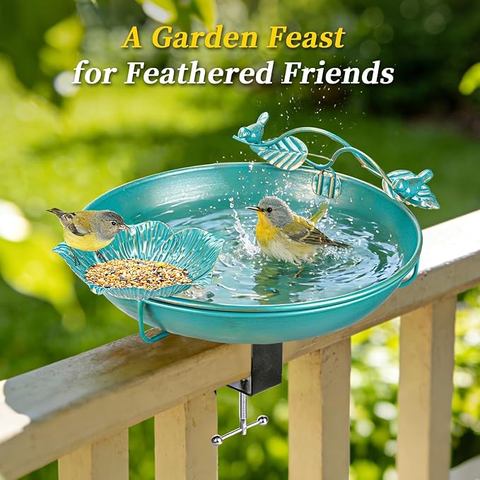 Mellbree Bird Bath Deck Mounted 12", Balcony Fence Railing Clamp Birdbath - Image 2