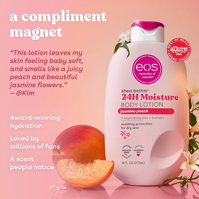 eos Shea Better Body Lotion Jasmine Peach, 24-Hour Moisture Skin Care, - Image 4