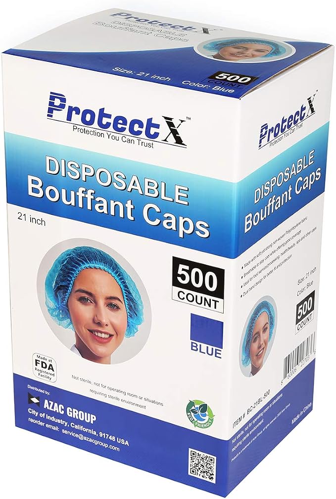 ProtectX 500-Pack Blue Disposable Hair Nets, Elastic Head Cover, Bouffant Caps - Image 6