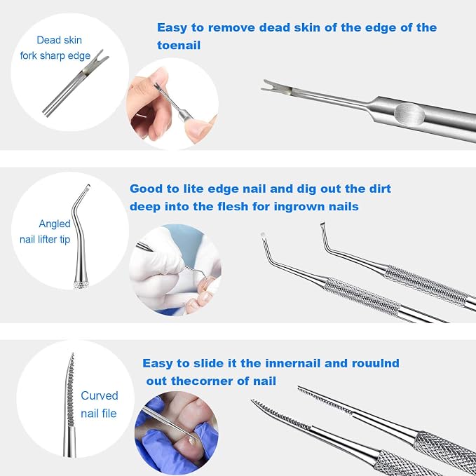 jindian Ingrown Toenail Pedicure Tool Kit Nail File and Nail Lifter Pusher - Image 3