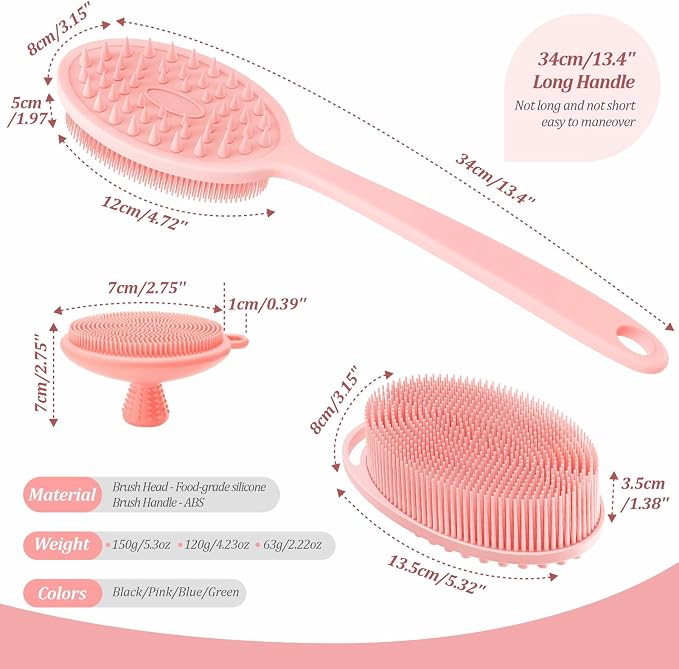Silicone Back & Body & Face Scrubber Set 3PCS, Gentle Exfoliating Back & Body - Image 2