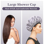 White Butterfly Print Satin Shower Cap, Three-Layer Terry Cloth Lined, - Image 7