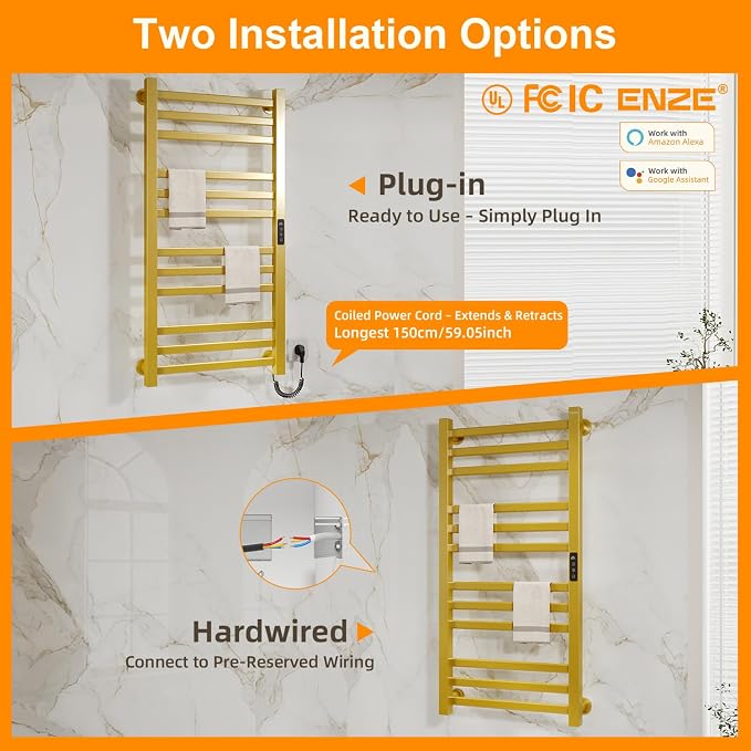 ENZE Smart Heated Towel Rack, 12-Bar Wall-Mounted Electric Towel Warmer 320W - Image 8