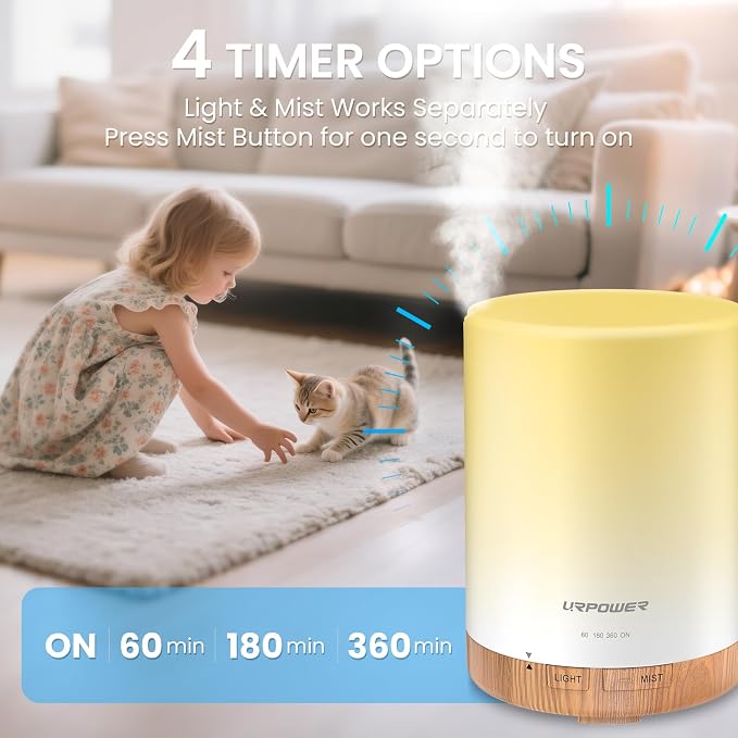 URPOWER 300ml Essential Oil Diffuser Ultrasonic Air Humidifier AUTO Shut Off - Image 4