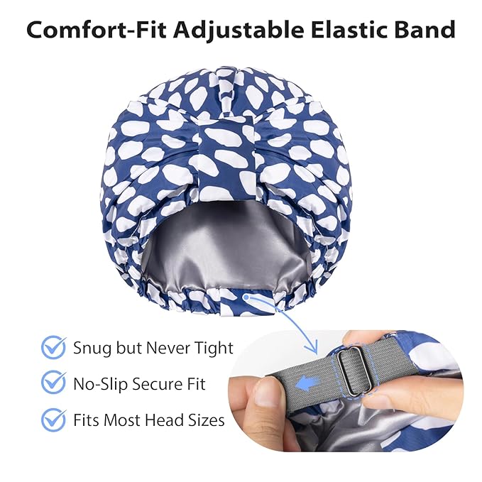 INNELO Luxury Shower Cap for Women Reusable Waterproof, Double Layered Shower - Image 4