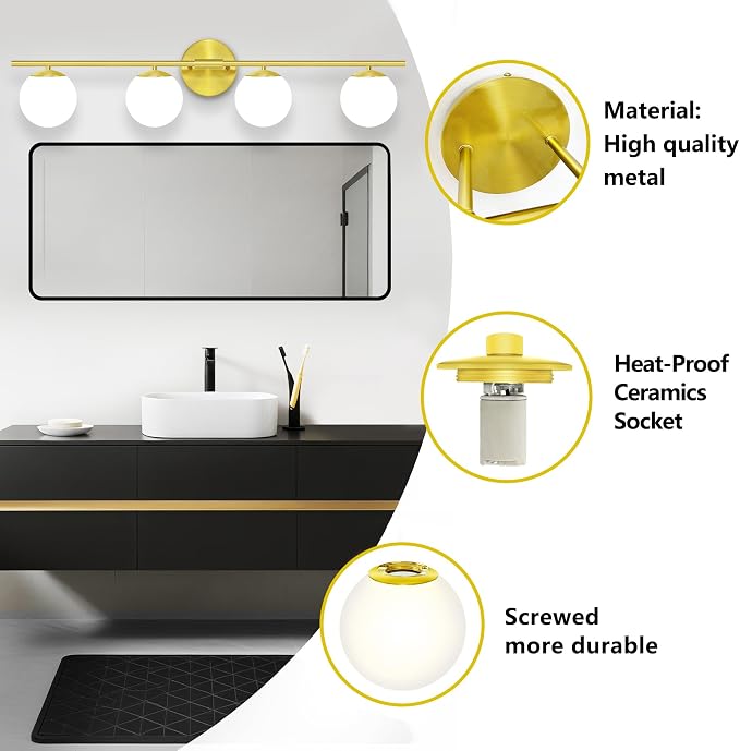 New Bathroom Vanity Light Fixtures Brushed Bronze Milk White Globe Glass Shade - Image 3