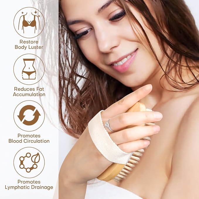 2 Pack Dry Brushing Body Brush, Natural Bristle Exfoliating Brush - Image 4
