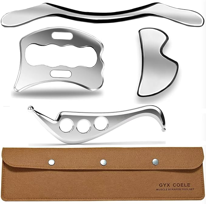 4 in 1 Stainless Steel Muscle Scraper Tool Set, Gua Sha Massage Scraper by GYXCOELEIASTMTOOL