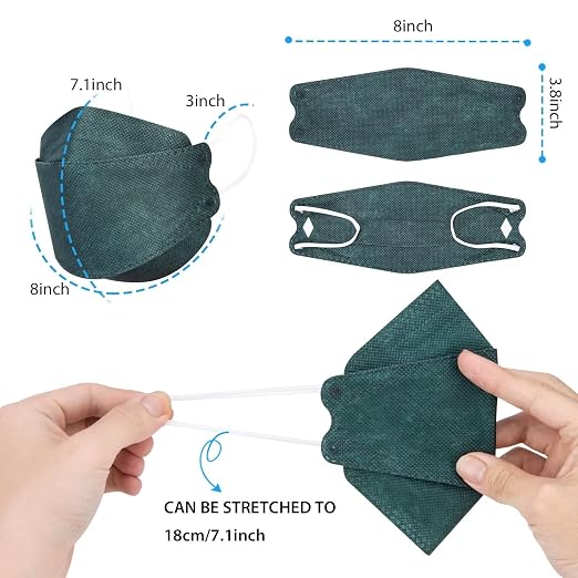 Borje KN95 Face Masks for Adults 50 Pack, 5-Ply Emerald Green Disposable Face - Image 5