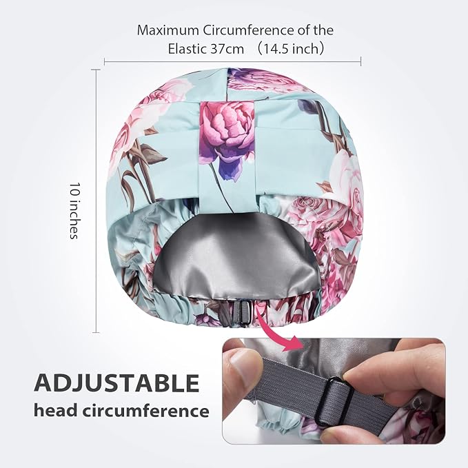 INNELO Luxury Shower Cap for Women Reusable Waterproof, Double Layered Shower - Image 3