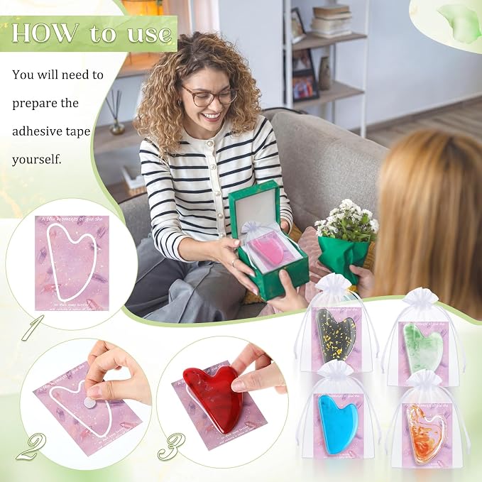 Sherr 24 Sets Gua Sha Facial Tools Bulk Resin Heart Shaped Guasha Boards - Image 5