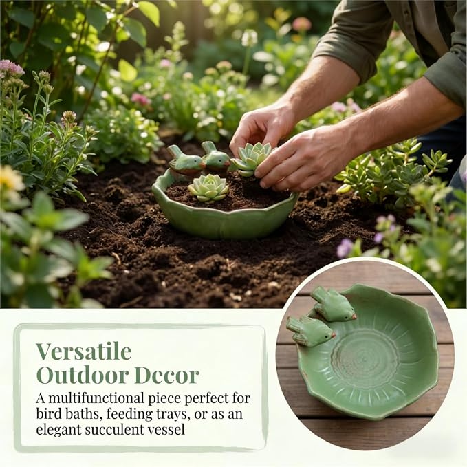 2 Pack Ceramic Bird Bath for Outdoors, 5.5" Ground Birds Bath Bowl for Outside - Image 9