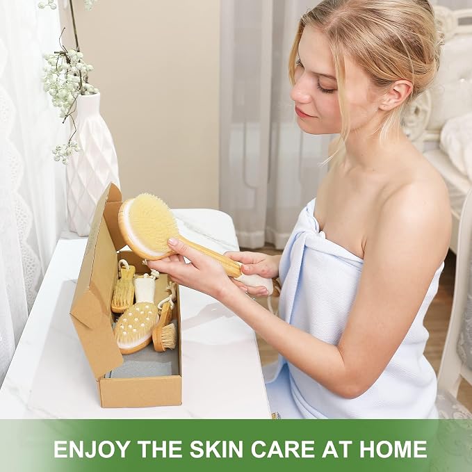 Dry Brushing Body Brush, Natural Boar Bristle Dry Brush, Bamboo Exfoliating Body - Image 2
