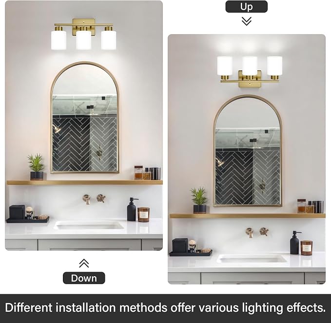 FonmYim Brushed Gold Bathroom Light Fixtures, 3-Light Modern Vanity Light Over - Image 5