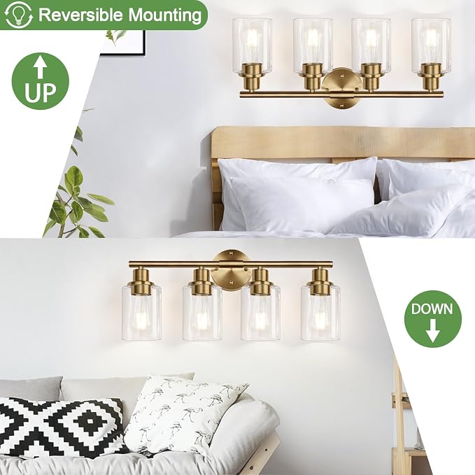 Zarbitta 4-Light Bathroom Light Fixtures, Brushed Brass Modern Vanity Lights - Image 8