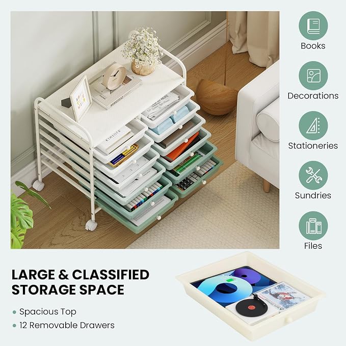 Giantex 12 Drawers Rolling Cart, Mobile Storage Drawer Cart, Classroom - Image 6