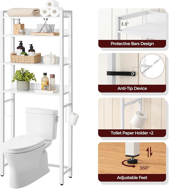MAHANCRIS Over The Toilet Storage Rack, 4 Tier Bathroom Organizer Over Toilet - Image 6
