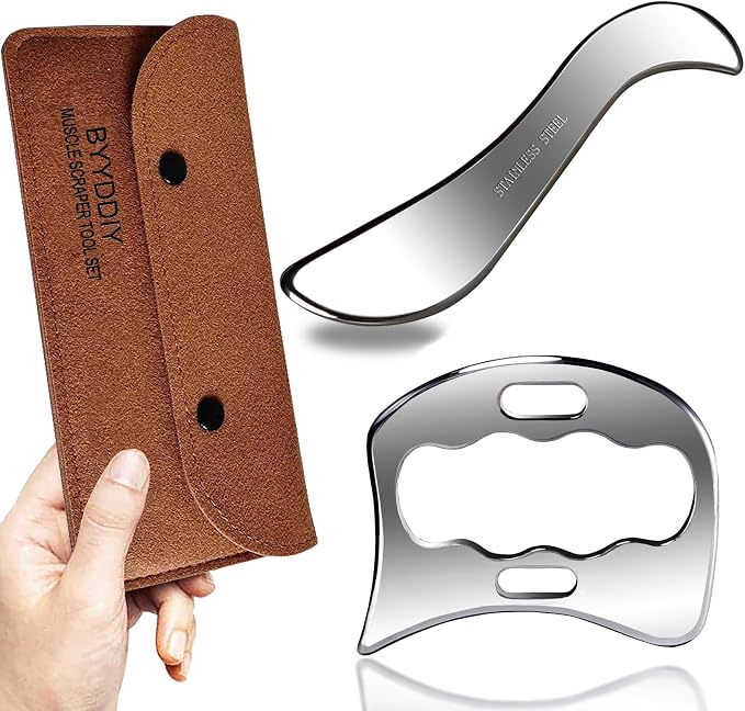 BYYDDIY 2 in 1 Stainless Steel Muscle Scraper Tools Set Gua Sha Massage Scraper by BYYDDIYMuscleScraperTools