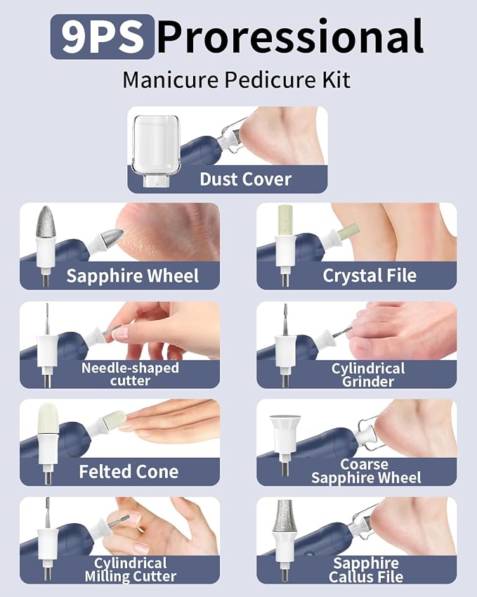Cordless Electric Nail File Set, Rechargeable Pedicure Tools - Image 6