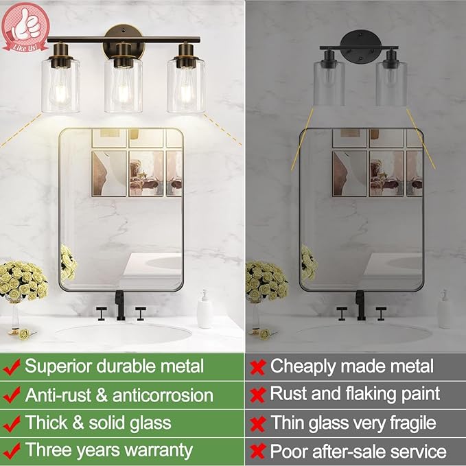 Zarbitta 3-Light Bathroom Light Fixtures, Modern Vanity Light - Image 3