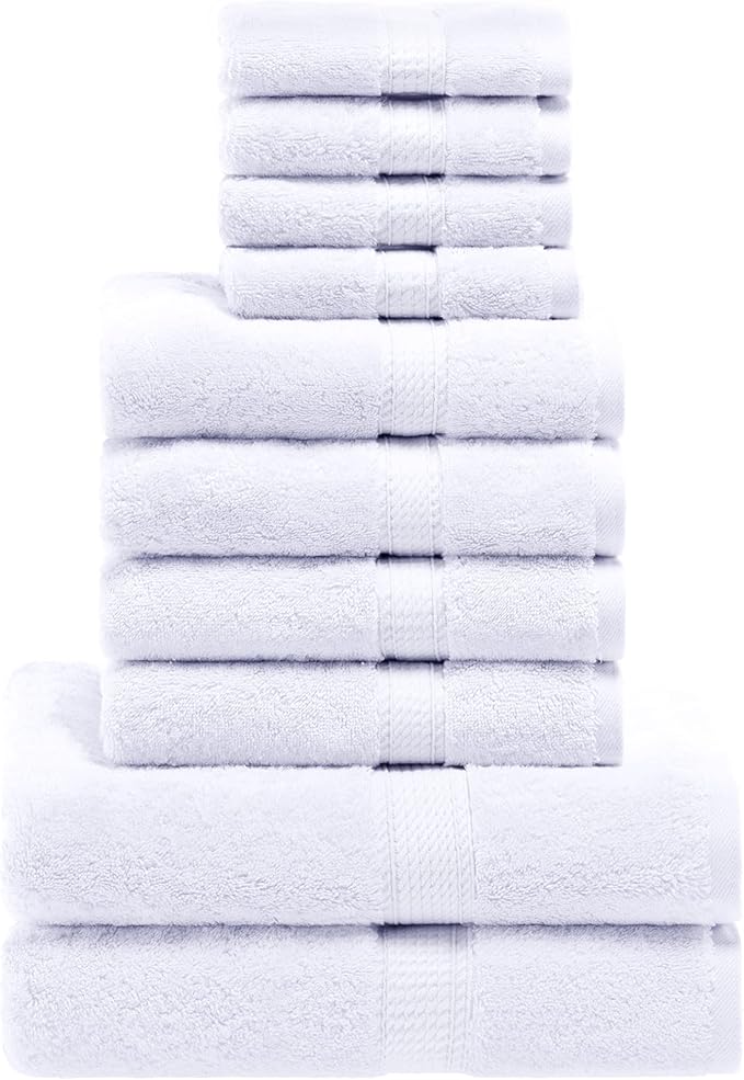 SUPERIOR Egyptian Cotton Pile 10 Piece Towel Set, Includes 2 Bath, 4 Hand by SUPERIOR