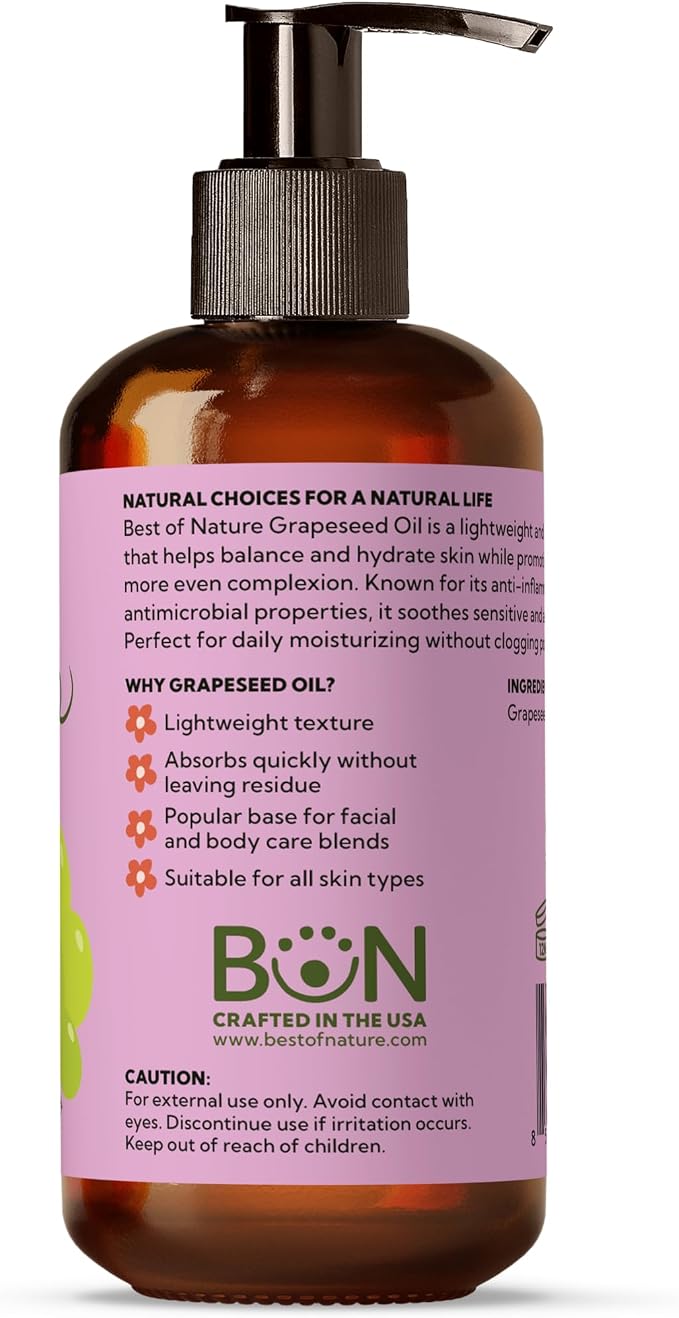 Best of Nature 100% Pure Grapeseed Massage & Body Oil, Unscented Lightweight - Image 2