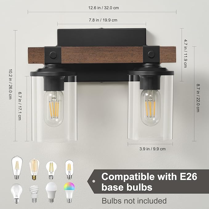 GoYeel Farmhouse Vanity Lights for Bathroom, Wooden Rustic Vanity Lighting - Image 3