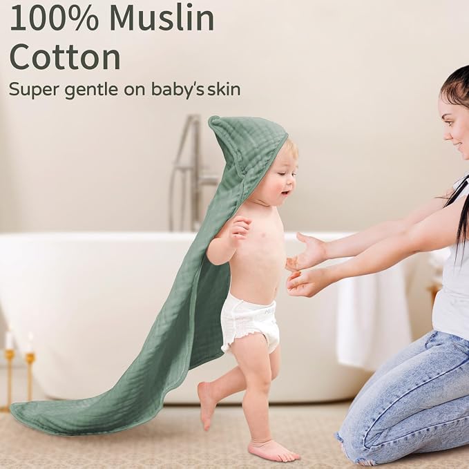 Yoofoss Hooded Baby Towels for Newborn 2 Pack 100% Muslin Organic Cotton Baby - Image 2