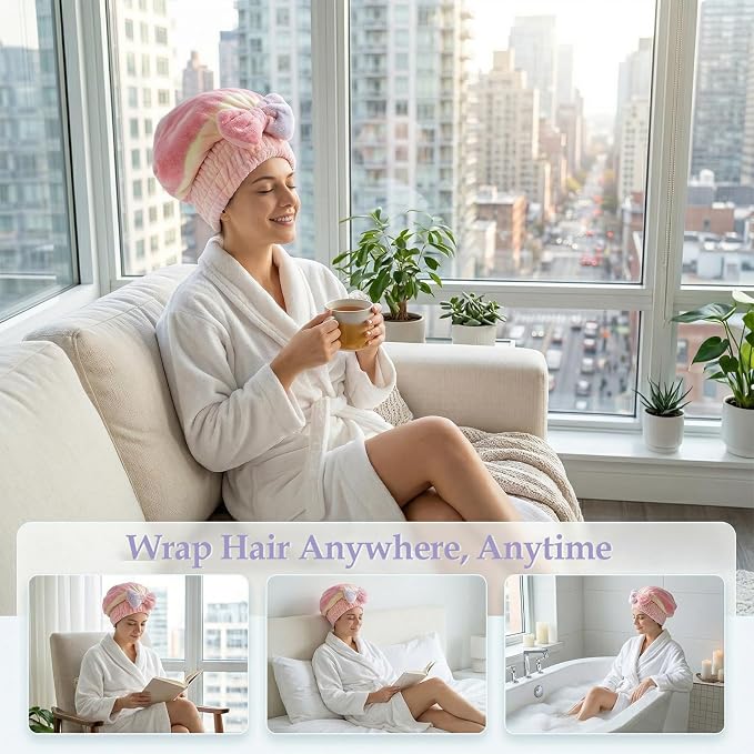 2 Pcs Ultra Absorbent Microfiber Hair Towel Wrap, Bow Tie Design Hair Drying - Image 7