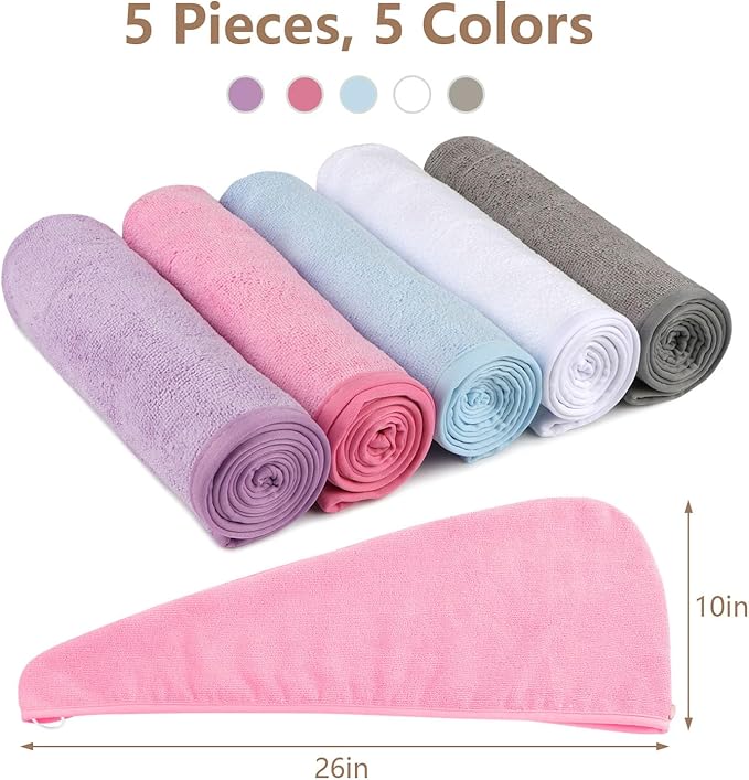AIDEA Microfiber Hair Towel Wrap, 5 Pack Turbans, Super Absorbent Quick Dry - Image 7