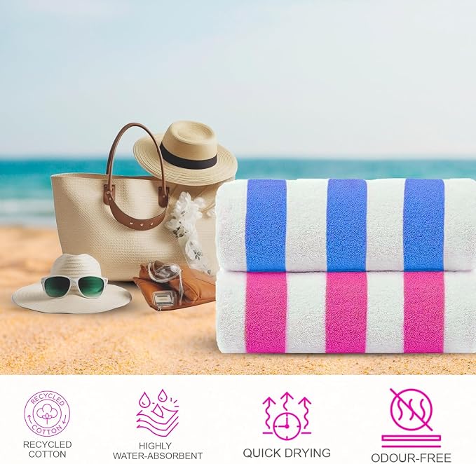 CASA COPENHAGEN Cabana Towel 4Pcs Multicolour Designer Stripe Beach Towels Gift - Image 3