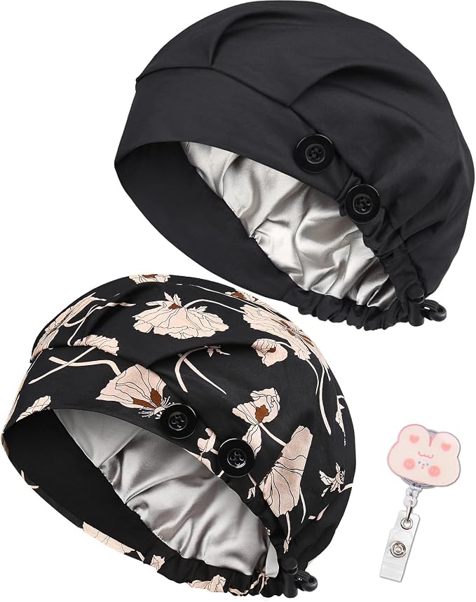 2 Pack Satin Lined Bouffant Scrub Caps by Yuest