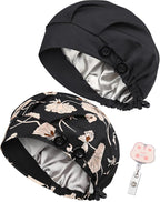 2 Pack Satin Lined Bouffant Scrub Caps by Yuest
